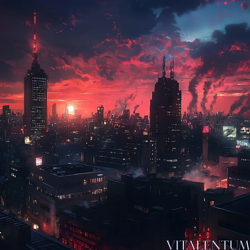 AI ART Dystopian Urban Landscape at Sunset