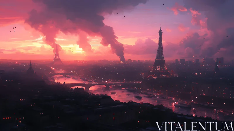 Eiffel Tower at Dusk in Paris Skyline AI Image