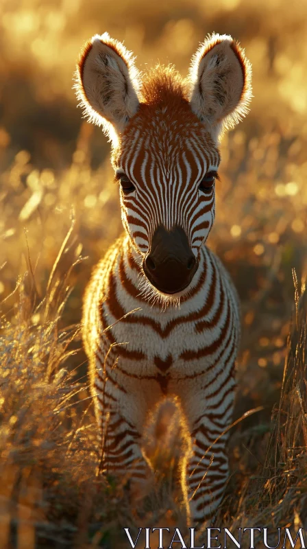 Sunset Zebra in Golden Grasses AI Image