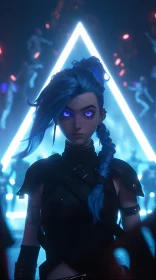 Cyberpunk Anime Warrior with Neon Background