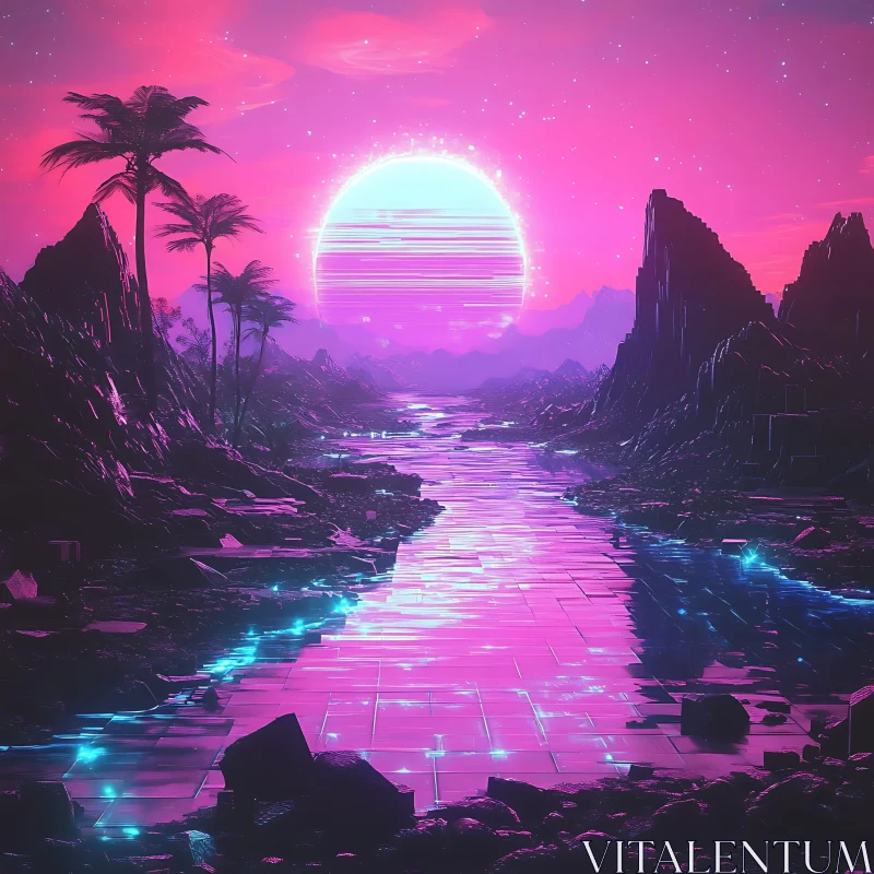 AI ART Mystical Neon River Landscape