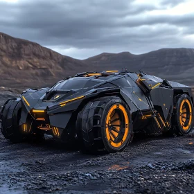 Striking High-Tech Black Car with Orange Accents