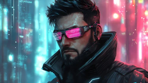 Futuristic Cyberpunk Man with Neon Glasses