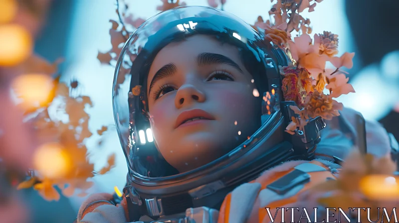 Astronaut Child in a Blossoming Fantasy AI Image