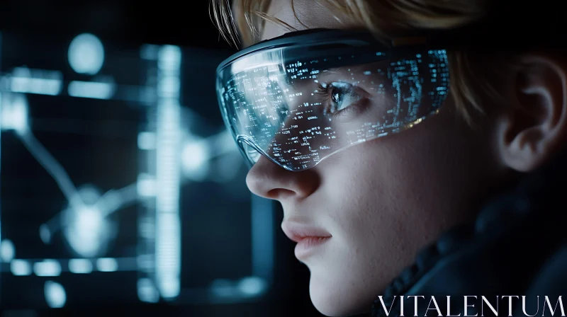 Tech Enthusiast with Futuristic Goggles and Digital Displays AI Image