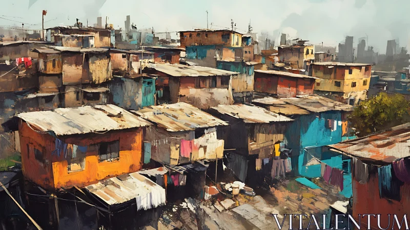 Colorful Shantytown Architecture with City Background AI Image