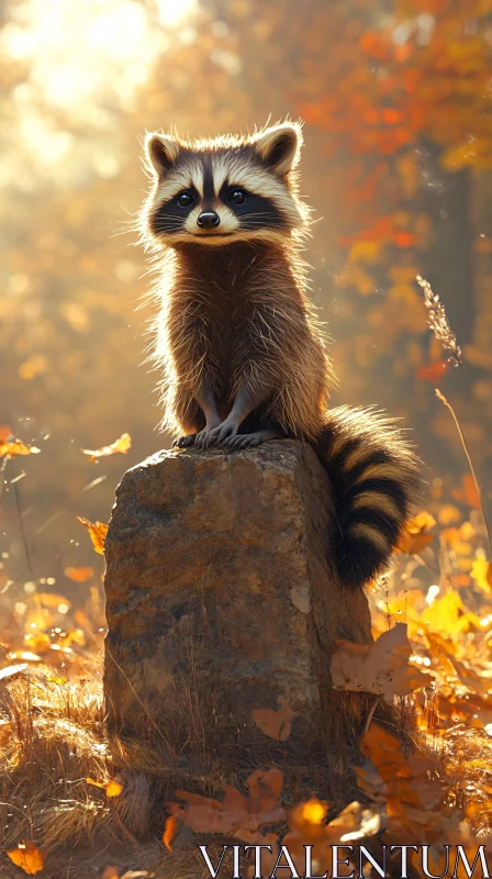 Curious Raccoon Among Autumn Leaves AI Image