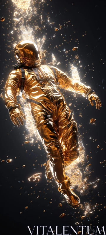 Surreal Golden Astronaut in Space AI Image