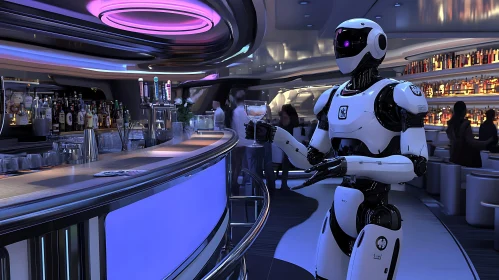 Humanoid Robot Enjoying a Drink in a Modern Bar