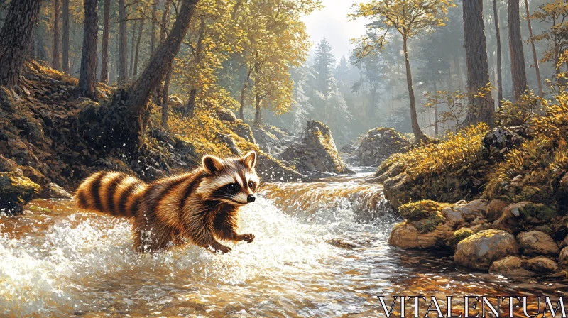 Wild Raccoon in Lush Forest AI Image