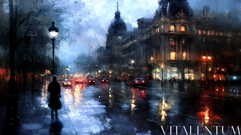 Cityscape at Night in the Rain AI Image