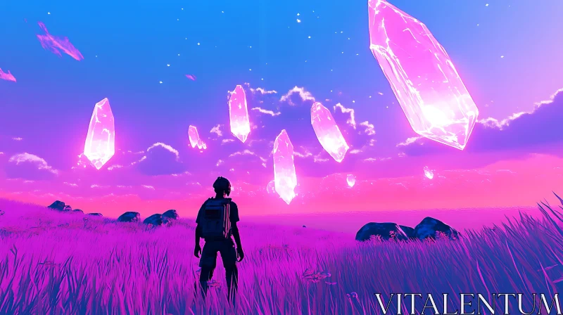 Mystical Field of Glowing Crystals AI Image