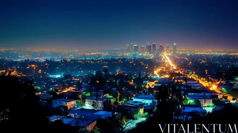 Majestic Urban Skyline at Night AI Image