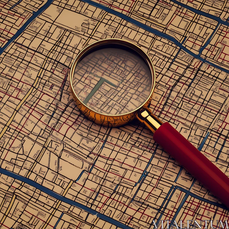 Vintage Magnifying Glass on Detailed Map AI Image