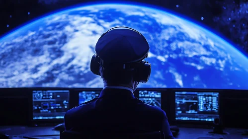 Astronaut's View of Earth from Space Station Control Room