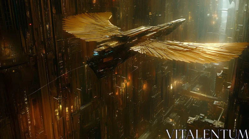 Sci-Fi Spaceship in a Golden City AI Image