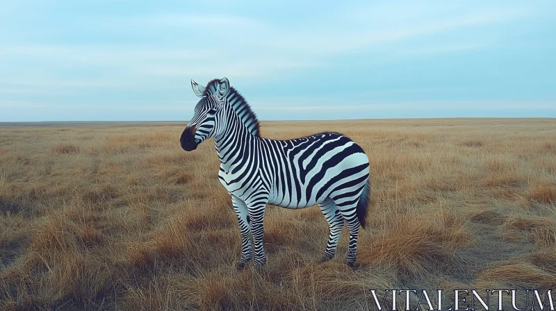 Wild Zebra on Open Grassland AI Image