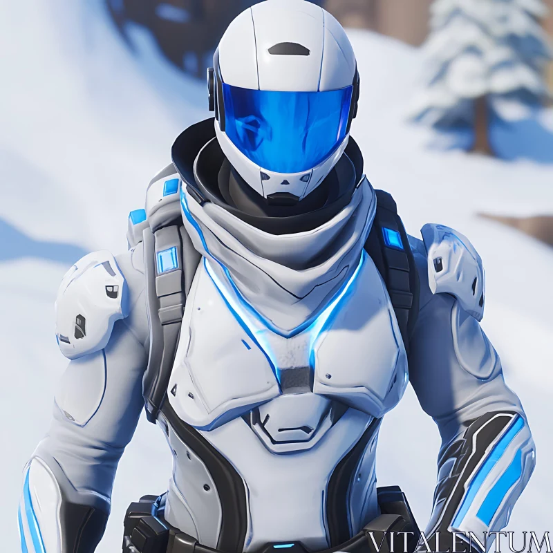 Advanced Cyborg in White and Blue Armor
