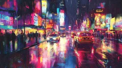 Neon City Streets at Night