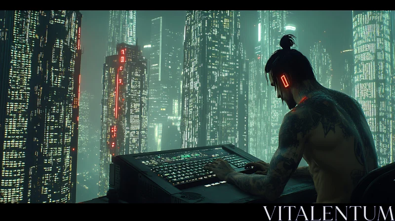Cyberpunk Hacker in Neon-Lit Futuristic City