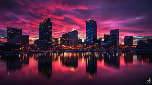 Sunset Cityscape with Reflecting Skyscrapers