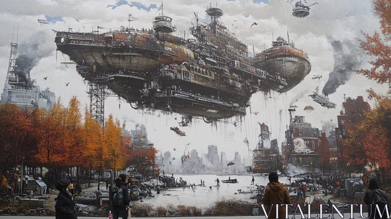 Urban Sci-Fi Landscape with Giant Spaceships