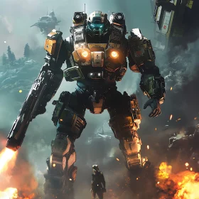 Battle-Armored Robot Amidst War