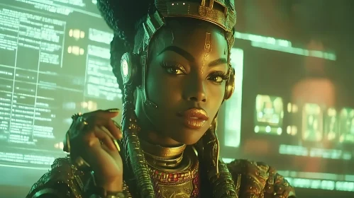 Cyberpunk Woman in Digital Interface