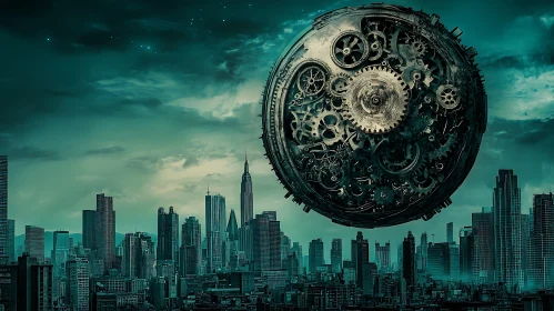 Floating Mechanical Sphere Dominates Urban Skyline