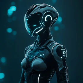 Advanced Technological Cyborg in Teal Background