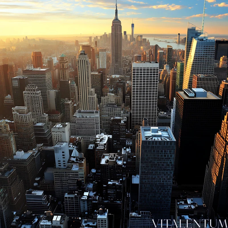Urban Sunset Over City Skyscrapers