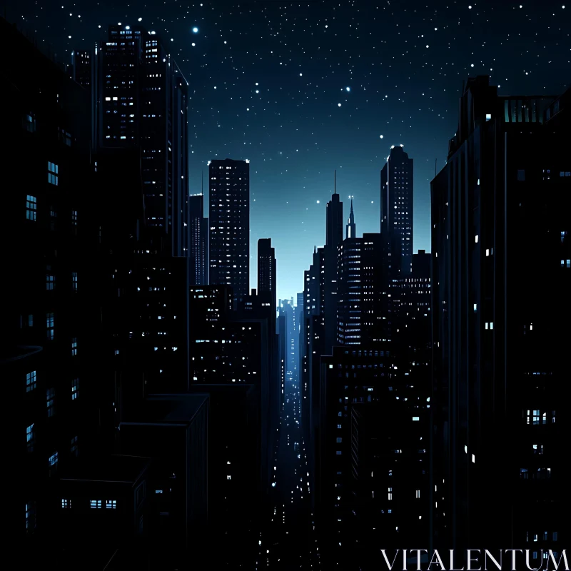 Urban Night Skyline Under Stars