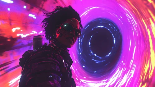 Sci-Fi Character in Neon Swirl