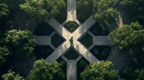 Geometric Pathways Surrounded by Green Trees