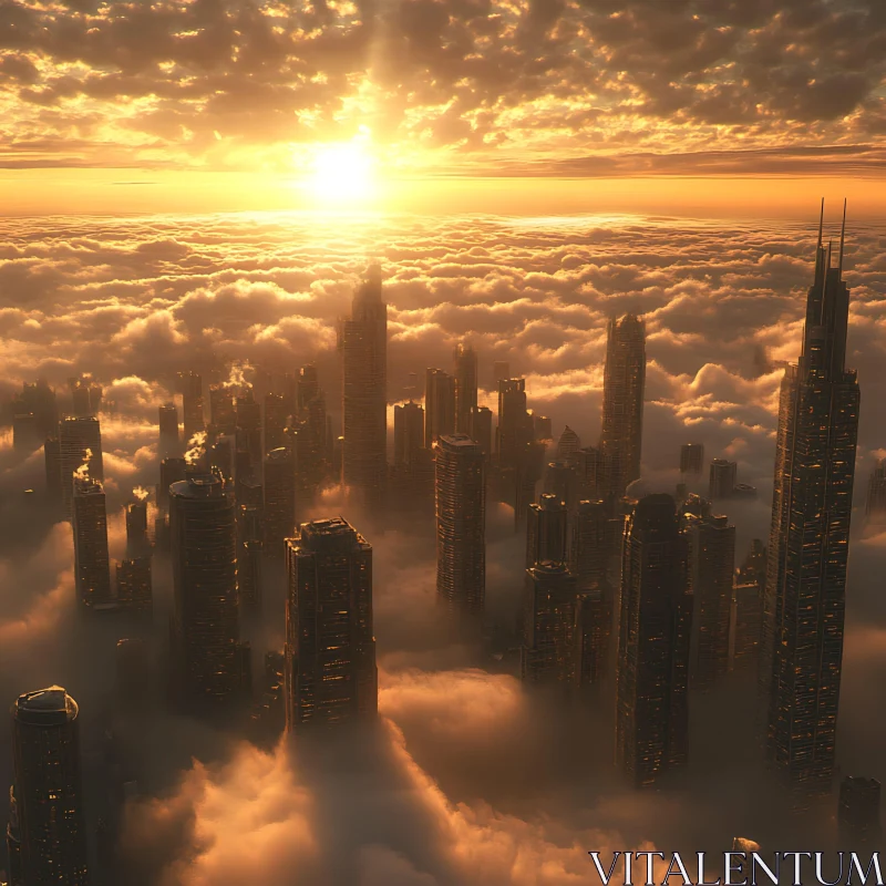 Majestic Skyscrapers in the Morning Mist