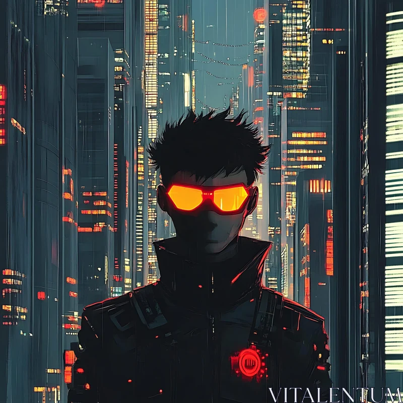 AI ART Neon Lit Cyberpunk Character in a Futuristic City