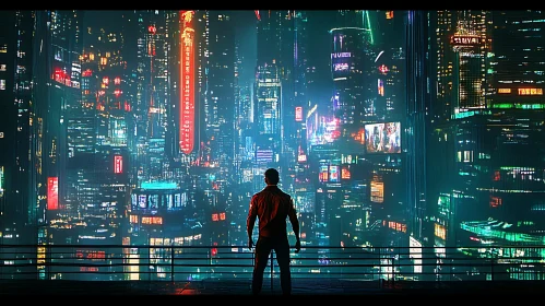 Person Staring at a Futuristic Urban Landscape