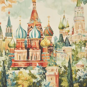 Iconic Russian Architecture in Watercolor