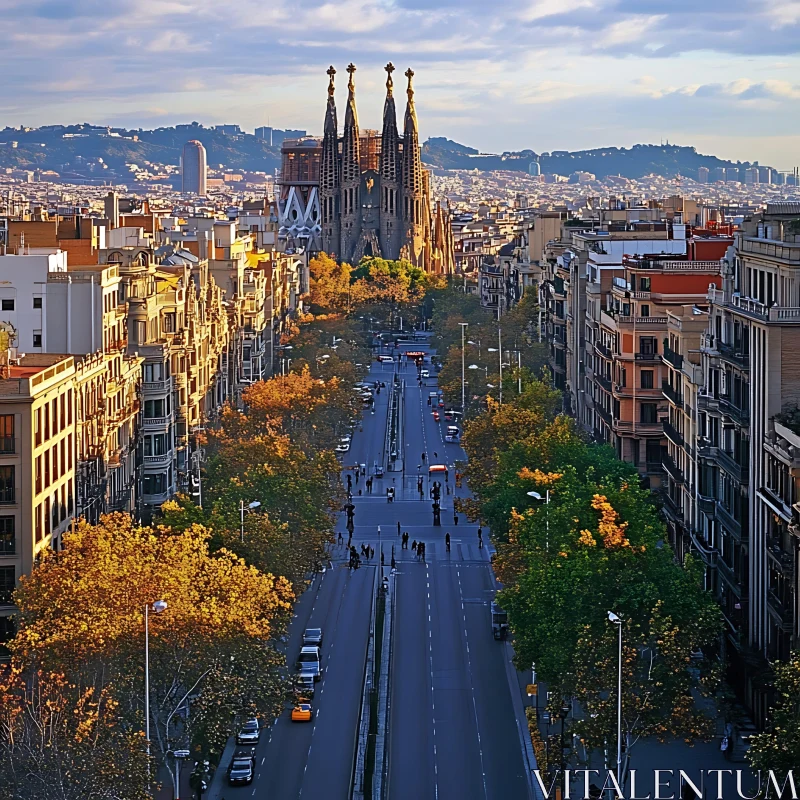 Urban Avenue Leading to Iconic Cathedral AI Image