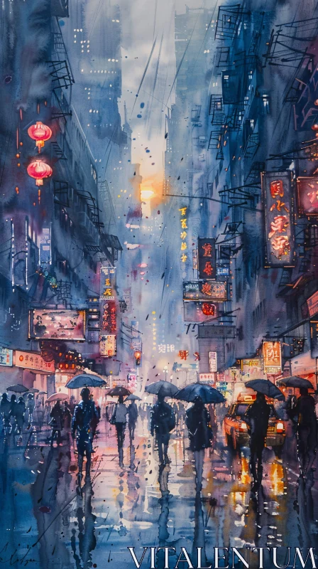 City Street at Night in the Rain AI Image