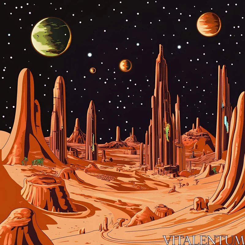 Extraterrestrial City in a Starry Alien World AI Image