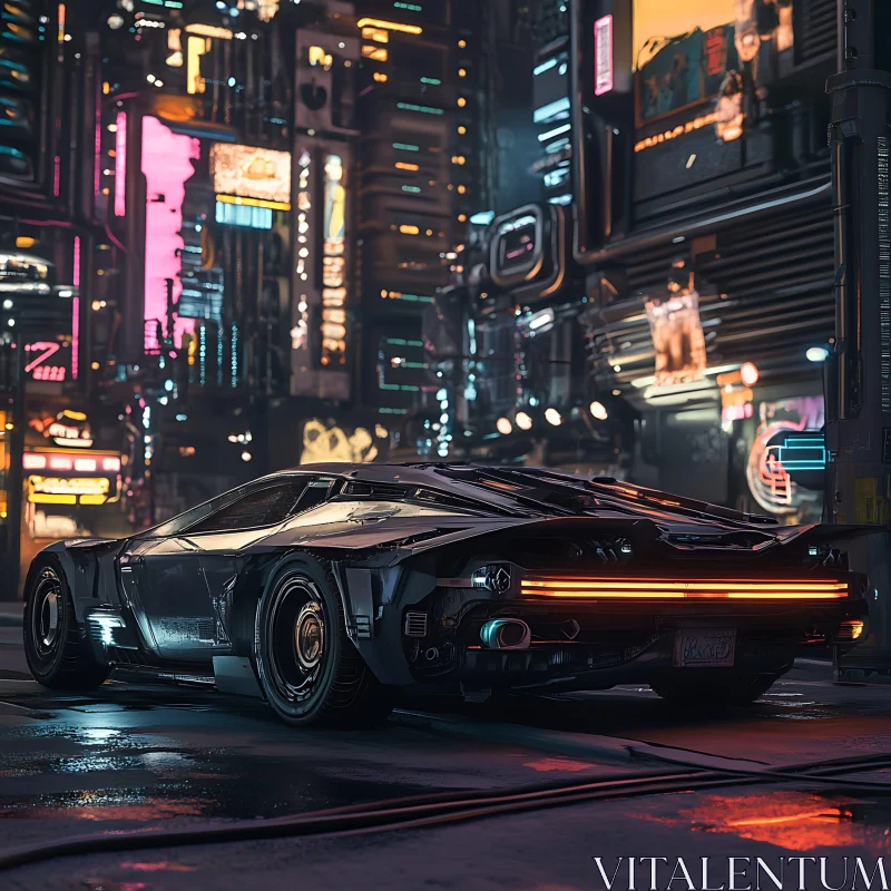 Cyberpunk Night City with Future Car AI Image