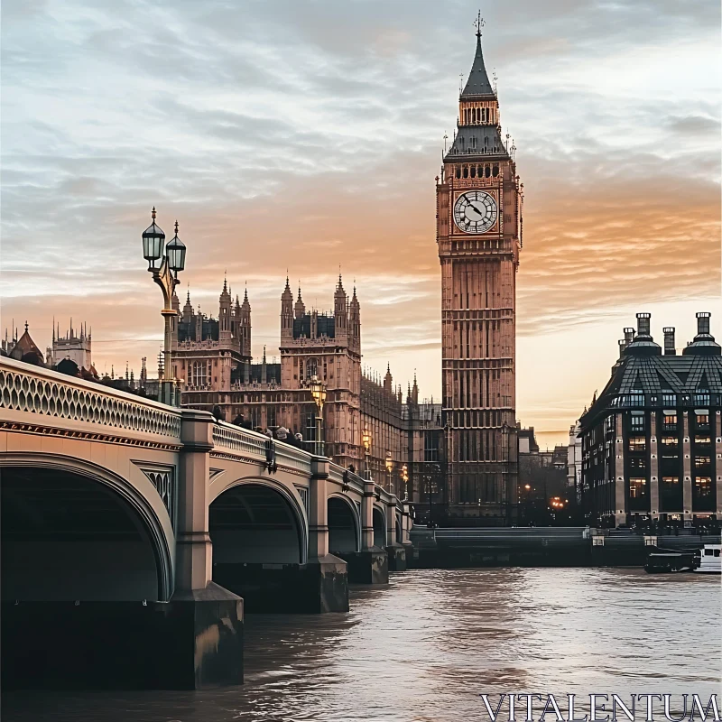 AI ART Big Ben and Westminster Bridge During Sunset