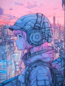 Futuristic Anime Urban Sunset