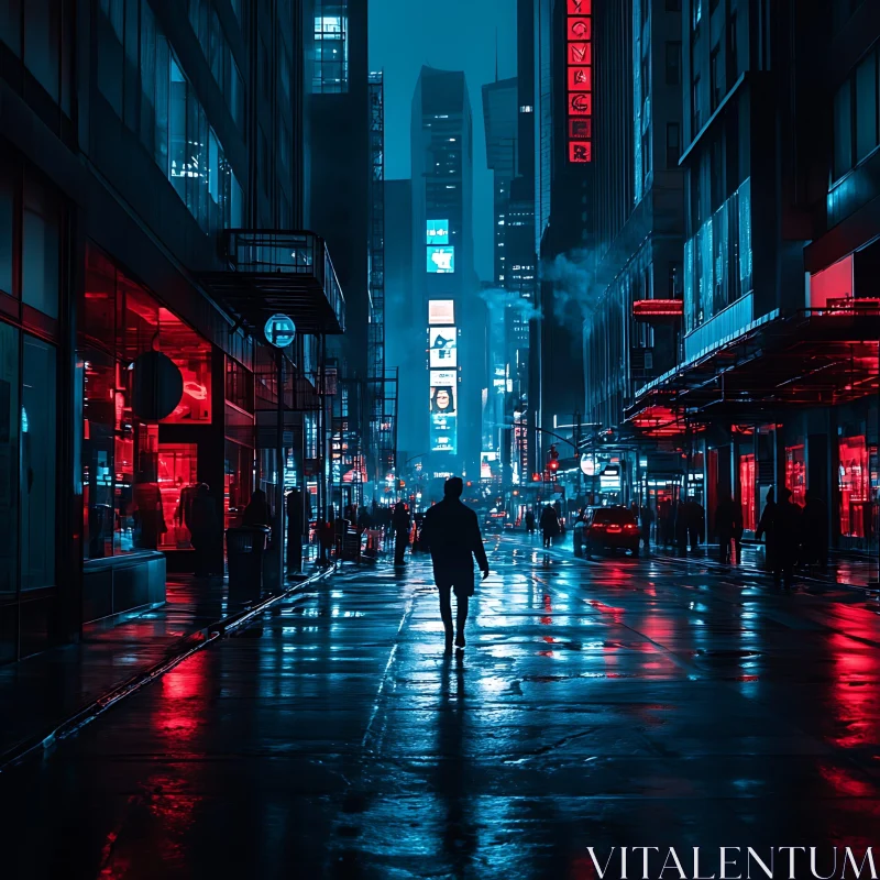 AI ART Silhouette in Neon-lit Cityscape at Night