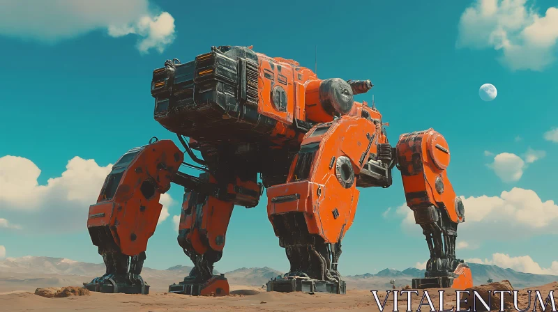 Giant Mechanical Machine in Arid Terrain AI Image