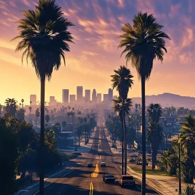 Urban Sunset and Palm Trees