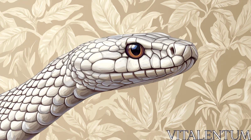 Detailed Snake Art with Leafy Background AI Image