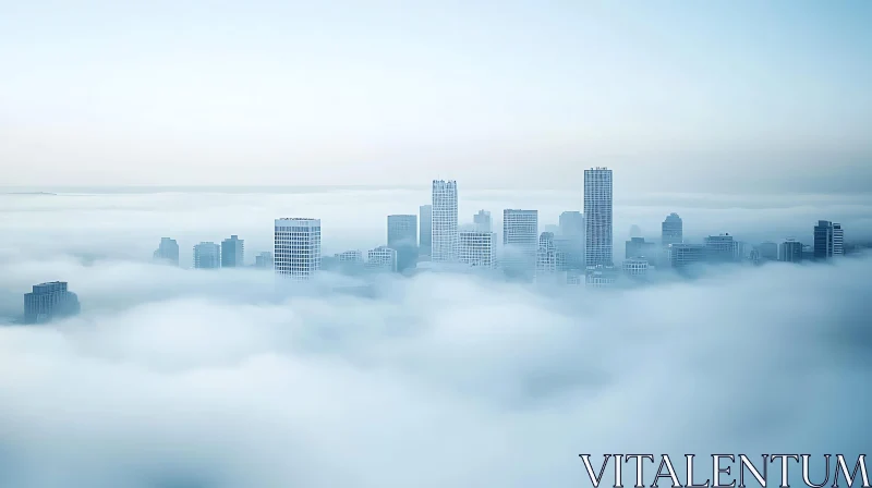 Ethereal Urban Landscape in Fog AI Image