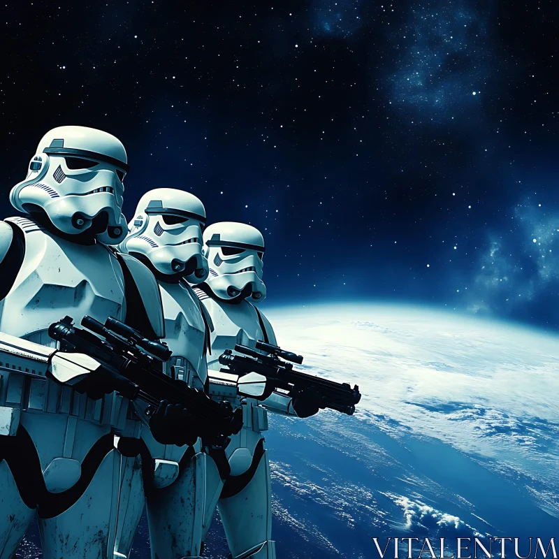 Stormtroopers in Galactic Space AI Image